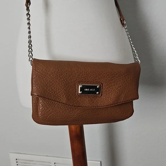Nine West Crossbody Purse Convertible Wristlet Bag Brown Detachable Strap - Picture 2 of 12